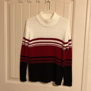 Bobbie Brooks Womens Sz XL Pullover Mock Neck Cable Knit Ski Sweater Stripes Vtg